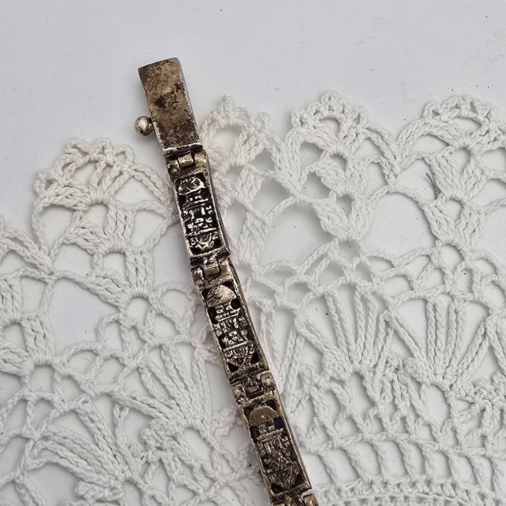 Antique Chinese Export Sterling Silver Gilt Vermeil Filigree Lapis Link Bracelet